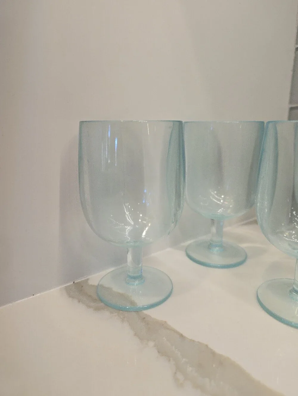 Stemmed Heavyweight Thick Durable Plastic Wine Glasses, 7-Piece Set, Aqua, GUC